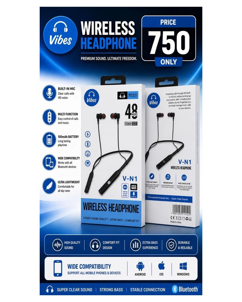 Vibes V-N1 — WIRELESS HEADPHONE