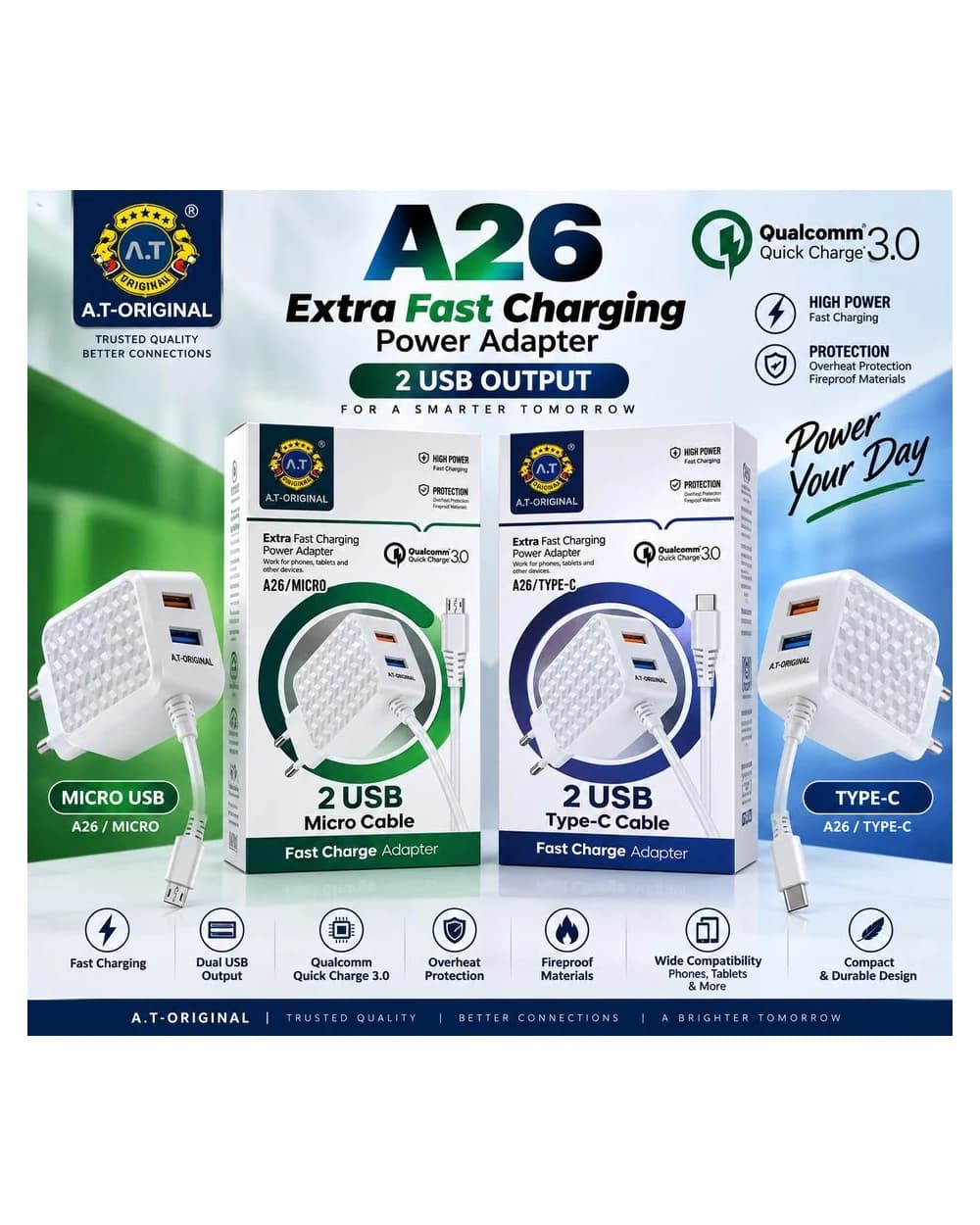 A26 Micro & Type-C — EXTRA FAST CHARGING POWER ADAPTER