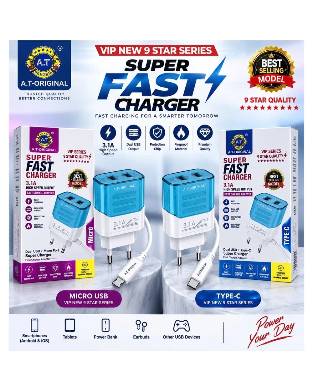 VIP 9 New Series Micro & Type-C — SUPER FAST CHARGER